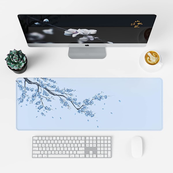 Japansk körsbärsblomma musmatta (31,5 × 11,8 × 0,12 tum) Utökad stor musmatta skrivbordsunderlägg, sydd kant musmatta, halkfri gummibas, spel Plum Mouse Pad  3 Ink Drawing Mouse Pad  1