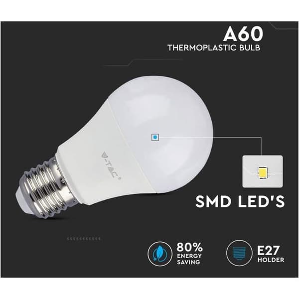 Förpackning med 10 E27 9W A60 LED-lampor - Varmvitt ljus 4200K - 806 Lumen
