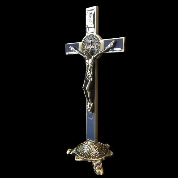 Kyrkliga reliker Figurer Kristna krucifix Jesus Kristus Bön på läktaren Cross Antik hem kapell dekoration Brun