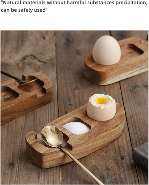 Äggbricka i akaciaträ Äggkoppshållare Äggskalskopp Äggställ för kokta ägg Frukostservering (med sked)