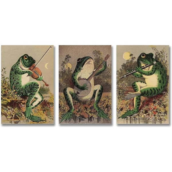 3 plakater Sjove badeværelsesvægkunst Frøkunstplakat Lærredsmaleri Vintage Frog