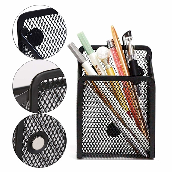 Magnetisk skrivebordsopbevaringsboks Metalnet Opbevaringsboks Kontorartikler Net Penholder Sukkerstativ Whiteboard Køleskabsmagnet 2 pak