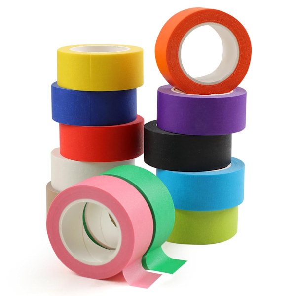 12 väriä teippiä, lasten taidetarvikkeet värillinen teippi, DIY-askarteluteippi, värilliset teipirullat, värilliset maalarinteipit 2,5 cm x 12 m (1 tuuma x 13 jaardia) 2.5cm x 12m (1In x 13Yards)