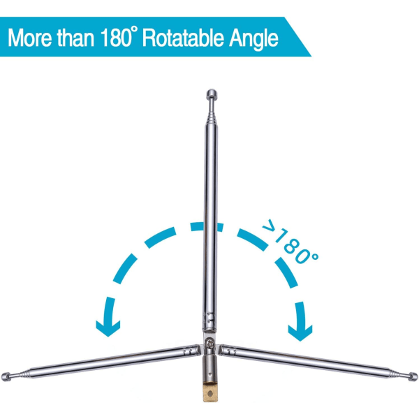 2 stk. Teleskopantenne TV FM Radio Fjernbetjening Stangantenne Modtager 7 Sektion M2.6 Silver