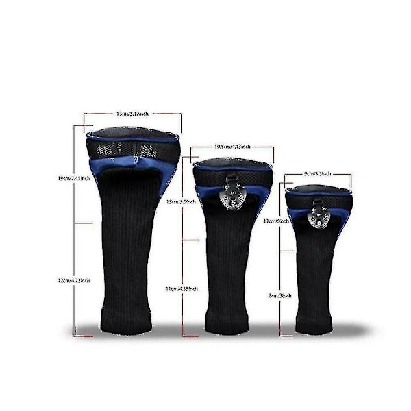 3 st golfklubbs huvudskydd för fairway woods driver hybrider, lång hals mesh golfklubbs huvudskydd set