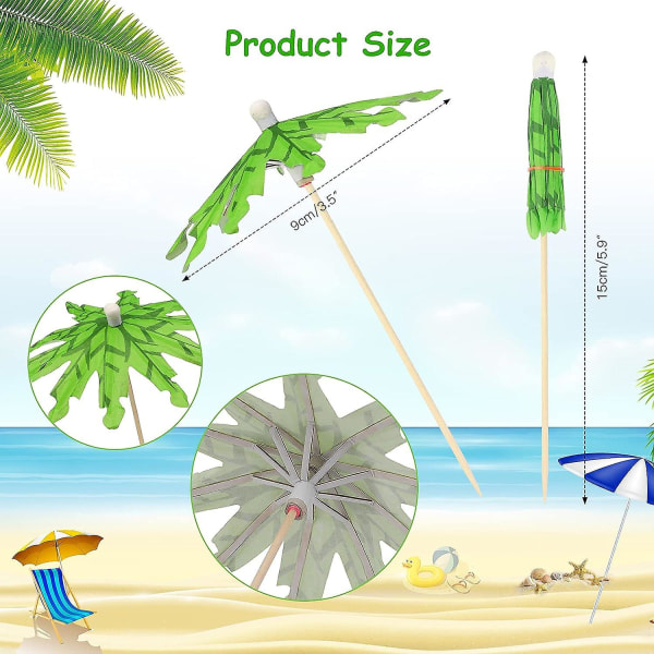 100 Pack Tropical Coconut Green Paper -sateenvarjotikkuja juhliin, alkupaloihin, juomiin, askarteluihin