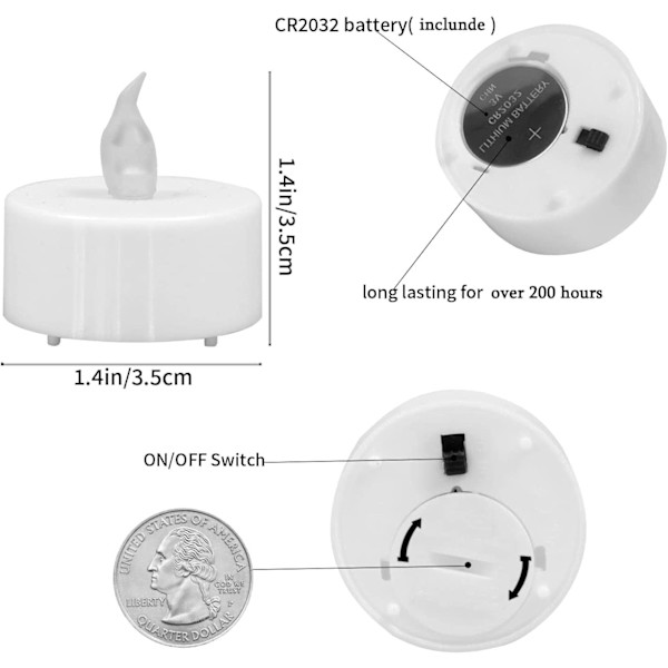 Tealights, 12-pakning Flammelose LED-Tealights 150 Timer Realistisk Flimrende Batteridrevne Tealights Elektriske Falske Lys til Halloween Ju Warm yellow 12 pack