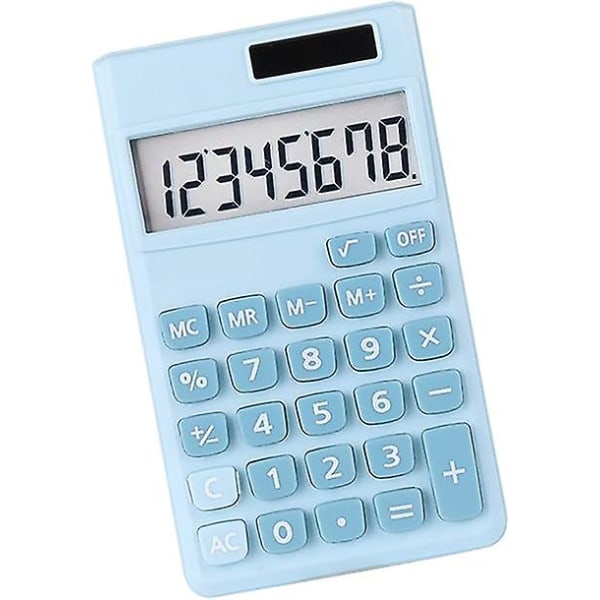 (blå) Mini solar dator, grundläggande miniräknare, enkel grafisk miniräknare för vetenskapsstudenter, mini miniräknare