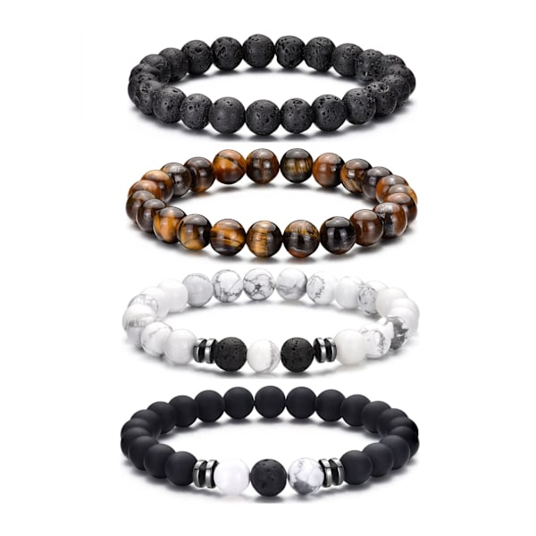 Tigeröga Armband 8MM Naturliga Stenpärlor Armband Set Stretch Lava Sten Armband Justerbart Svart Kristall Pärlarmband för Män Kvinnor Gåvor