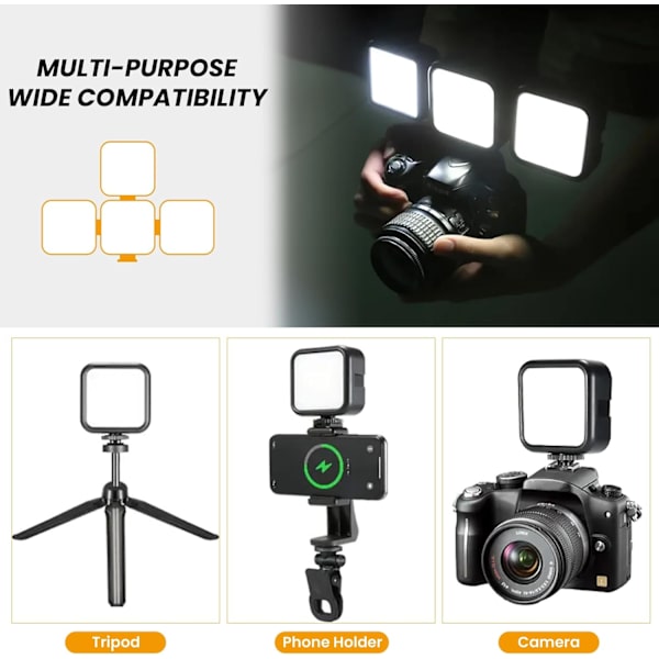 RGB-kameravideolampa: LED Vlog-belysning Fullfärg Dimbar 2500-7000K Ljus Starkt On-Camera-ljus 1800mAh Uppladdningsbar med 3 Cold Shoe Light Attach RPL01