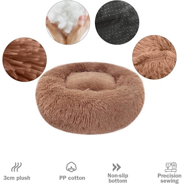 Rolig Hundeseng til Katte - 19,7 tommer Plys Pude til Hvalpe og Killinger, Rund Seng, Varm og Blød Seng til Kæledyr med Skridsikker Bund og Coffee 50.00 x 50.00 x 20.00 cm (L x W x H)