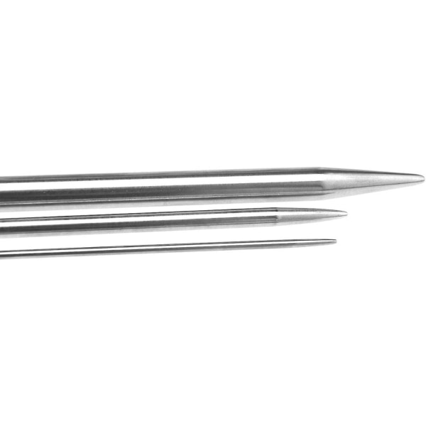 Strikkepinner, enkeltspissede strikkepinner i rustfritt stål (11 stk, sølv)