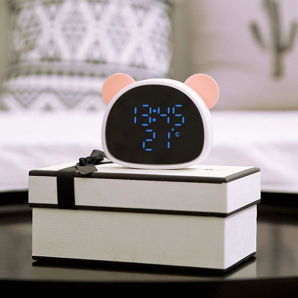 Söpö Panda herätyskello, digitaalinen led-pöytäkello sängyn viereen (vaaleanpunainen)