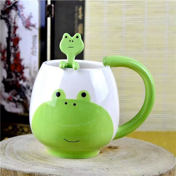Kaffekopp 14 oz Grodkaffekopp med Sked Rolig Presentkopp Nyhetkopp Keramikkopp Present till Kvinnor Män Födelsedag Green