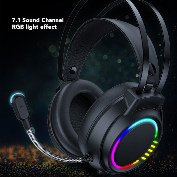 RGB Gaming Headset Professionelt Kablet Pc Gaming Headset Med 7.1 Surround Sound Støjreducerende Mikrofon Til Pc Bærbar Telefoner Sort