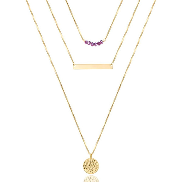 Fint lagdelt choker-kjede, håndlaget 14K gullbelagt Y-anheng kjede flerlags stangskive kjede justerbart lagdelt choker-kjede for kvinner 3PCS  Amethyst&Bar&Hammered Disc 3PCS  Chain&Bar&Hammered Disc