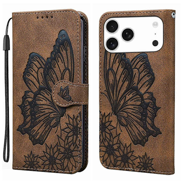 Præget PU-etui til iPhone 17 Pro Max BROWN