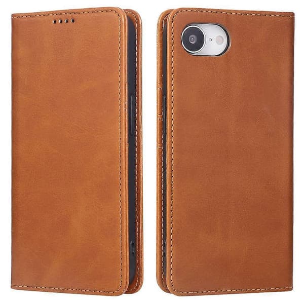 Fodral för iPhone 16e PU Läder Plånboksfodral Brown