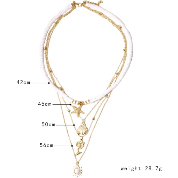 Bohemian Håndlavet Søstjerne Shell Folwer Pendant Lagdelt Heishi Surfer Lightweight Chain Choker Halskæde Summer Beach Stilfulde blomstersmykker til kvinder 3