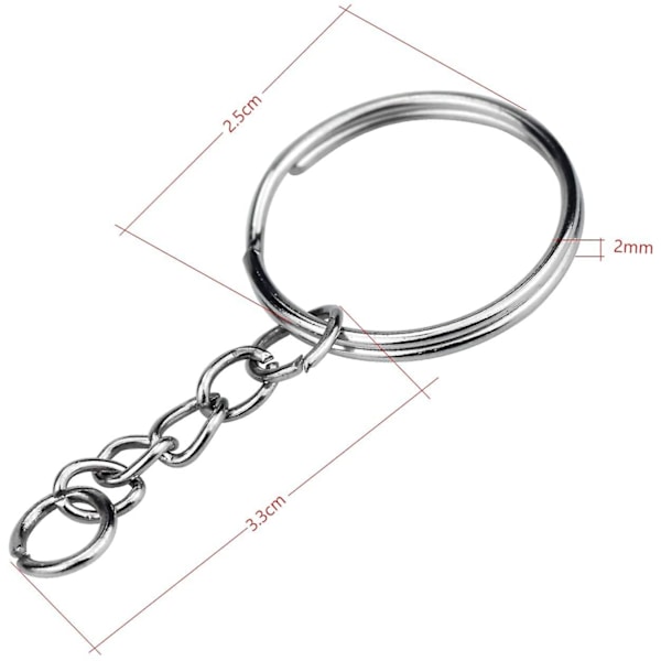 100 stk. nøglering nøglekæde sølv split nøgleringe i metal med åbne springringe og ledkæde til håndværk Diy smykker nøglering fremstilling 25 mm diameter