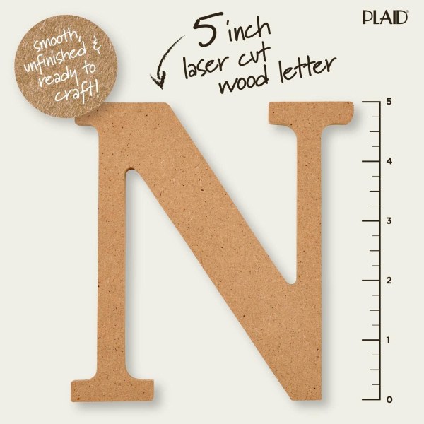 5\" Oavslutade träbokstäver för konst och hantverk DIY-projektpaket, produktnummer 63567 och 63558 N + Letter, 63558 5 inch
