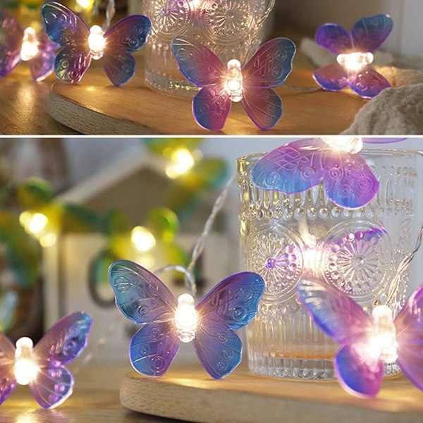 Sommerfugl-lysstreng, KINGCOO 6m 40 LED Lilla Sommerfugl Batteridrevet Indendørs Udendørs Fe-dekorative Lys til Hjem Soveværelse Fest Fødselsdag S Purple 6M 40LED