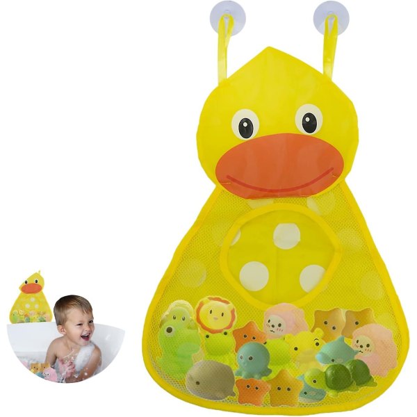 Baby kylpylelujen säilytysjärjestelmä, kylpyammeen leluteline, verkko leluille vauvoille, söpö eläimen muoto, pitää lapset kuivina ja siistinä taaperon keltainen ankka, jossa on 2 vahvaa