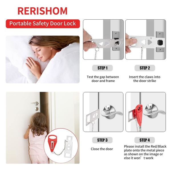 Bärbara dörrlås 2-pack Extra lås för extra integritet och säkerhet i hem, hotell och lägenheter