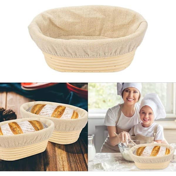 21 cm/8 tum oval lång jäskorg i rotting med foder för professionella bagare och hemmabagare