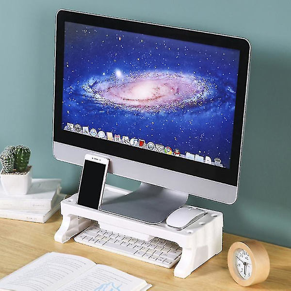 Tv-skærm Top Storage Rack Holder Computer Monitor Stand Organizer til hjemmekontor Grå