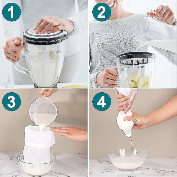 6-pak nøddemælksposer Genanvendelige madsiposer Finmasket nylonsnøreposer til te kaffe latte filter, 3 størrelser