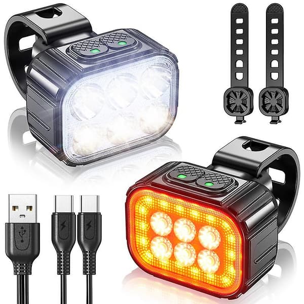 LED Sykkellys Front og Baklys Type-C Oppladbart Vanntett Sykkellys
