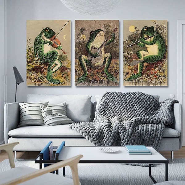 3 plakater Sjov badeværelse vægkunst Frø kunstplakat Lærred Maleri Vintage Frø