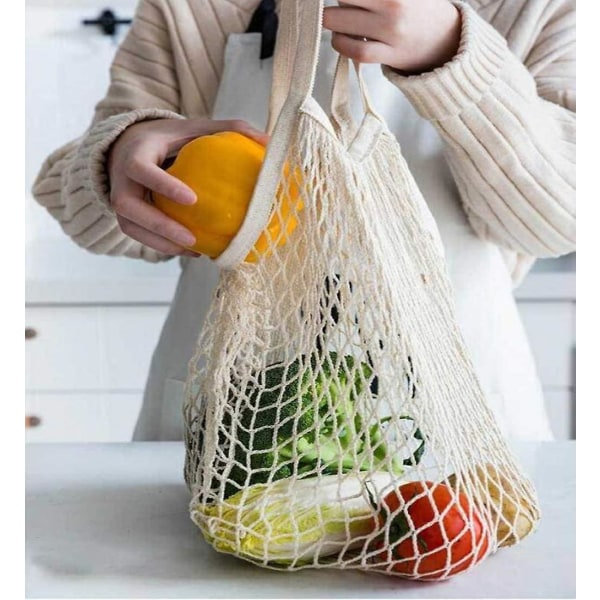 4-pack bärbara återanvändbara matväskor Frukt- och grönsaksväska Tvättbar mesh Ekologisk organizer Shoppinghandväska Långt handtag nätväska