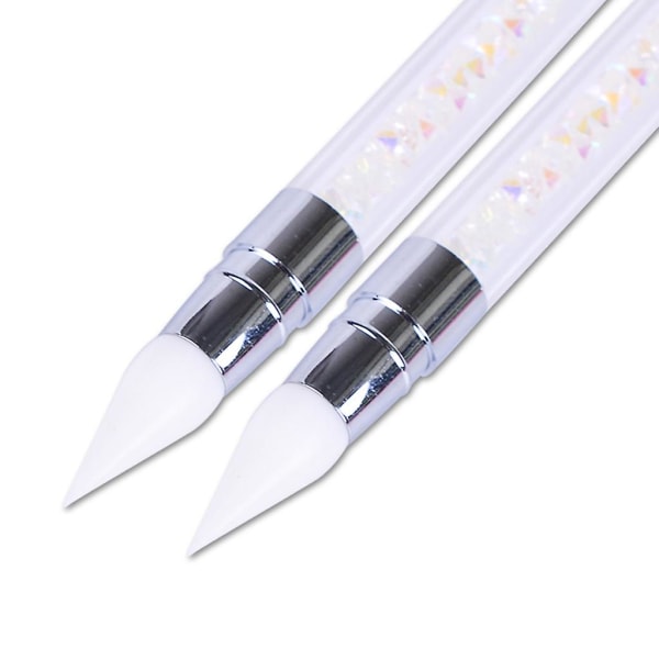 Dubbelsidig nagelkonst silikon skulpturpen strass handtag 3d snidning diy gli
