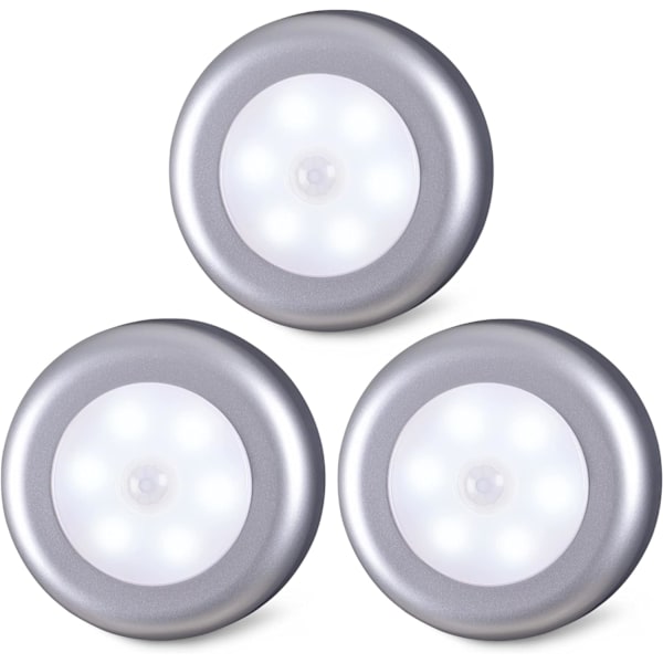 Innendørslys, STAR-SPANGLED High CRI Stick på Puck Lights Batteridrevet, Trådløst LED-lys for underskap, skap, garderobe, trapper, Kitc Silver Body, Cool White, 3 Pack 3 Pack