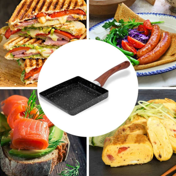 Tamagoyaki Omelettpanna, non-stick japansk Tamagoyaki-panna med handtag brun, med silikonspatel, z