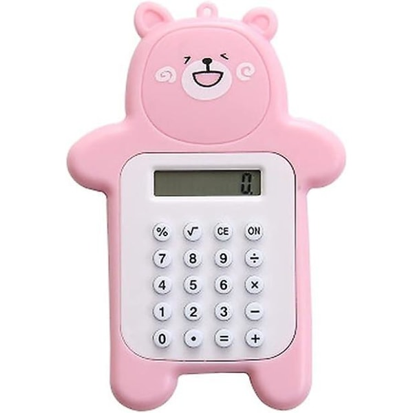 (rosa) Mini Cute Bear bærbar digital kalkulator, lommekalkulator med 8 skjermer, søt tegneseriebjørnkalkulator, kontorrekvisita