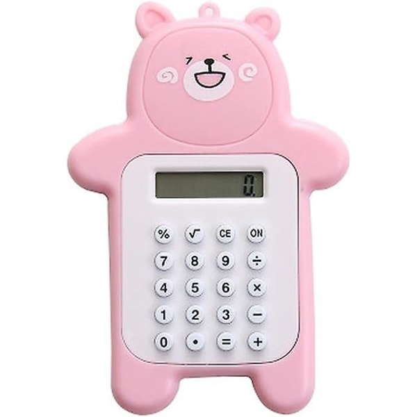 (rosa) Mini Cute Bear Portable Digital Miniräknare, Fickräknare med 8 skärmar, Cute Cartoon Bear Miniräknare, Kontorsmaterial