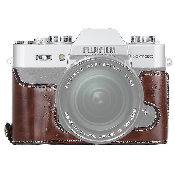 1/4 tommer gevind Pu læder kamera Halv etui base til Fujifilm X-t10 / X-t20 (kaffe)