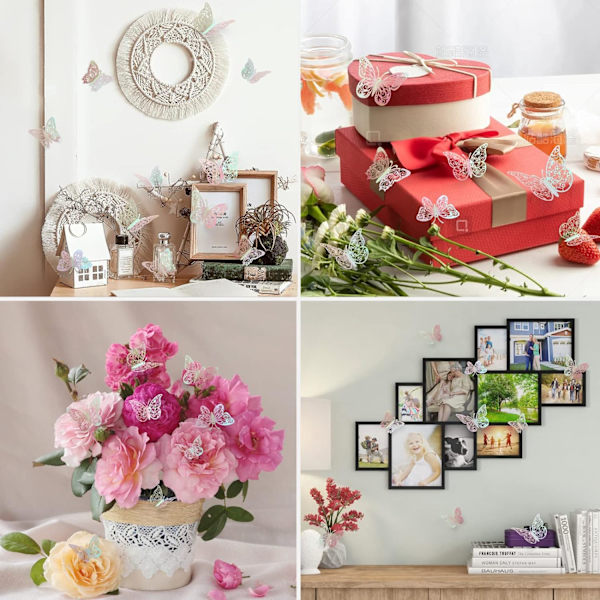 72 kpl perhoskoristeita, 3 kokoa 3 tyyliä, perhosseinäkoriste, perhosjuhlakoristeet, syntymäpäiväkoristeet, perhoset askarteluun, Ca 72 Pcs, Rainbow Pink