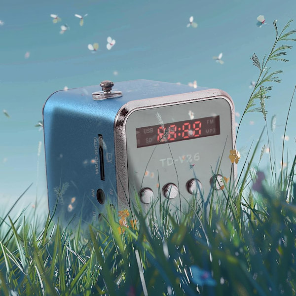 Radio, Radio Billig, Td V26, Pieni kannettava radio verkkovirralla ja akulla Mini-kaiutin Musiikkisoitin Kannettava Fm-radio Pc Muoti Tukee Tf-korttia ja U Di Blue