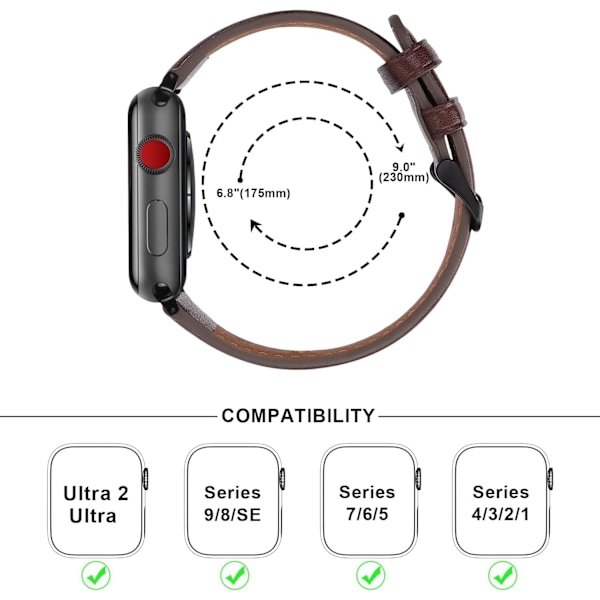 Rannekkeet yhteensopivat Apple Watch -rannekkeen kanssa 45mm 44mm 42mm 41mm 40mm 38mm, Naiset Miehet Nahkarannekkeet Vaihtoranneke Yhteensopiva iWatch Series 7:lle Dark Brown 41mm/40mm/38mm