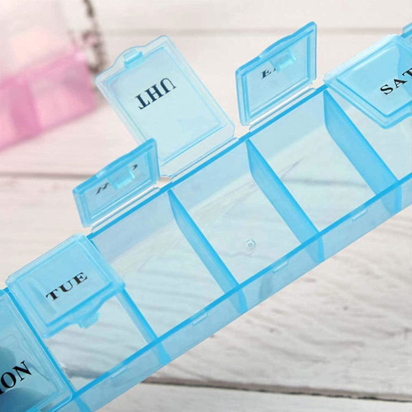 Pilleeske 7 dager 2 ganger om dagen, bærbar pilleeske arrangør pilleetui reise tablettboks påminnelse pille dispensere ukentlig pille oppbevaringsboks (2 stk, blå+rosa