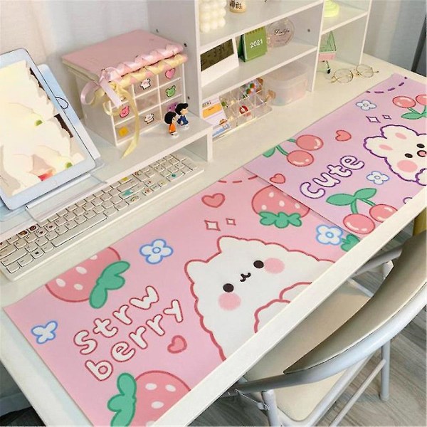 1 stk Kawaii Musematte Stor Cherry Bunny Sklisikker bordmatte for skrivebordsmatte Studentbordmatte Cute Bear Bunny Musematte Stor spillematte