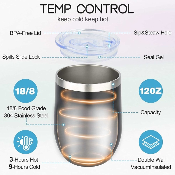 Vinglas i rostfritt stål med lock: 12 oz vakuumisolerad tumlare med dubbelväggdesign - 2 förpackningar kaffeglas bulk drickskopp för varm och kol