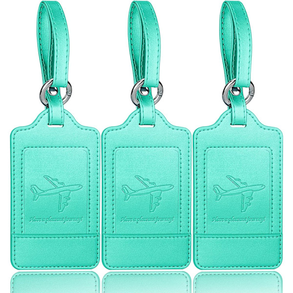Pakke med 3 bagagemærker, PU-læder bagagemærker til kufferter, bagagemærker med navneskilt, synlige, holdbare, rejsetilbehør, cyan Cyan 2.7 x 4.2 inch/6.8 x 10.7 cm