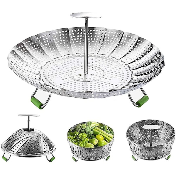 Hopfällbar ångkokare i rostfritt stål, används för vegetarisk och skaldjursmatlagning