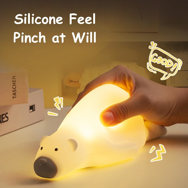Sød Baby Natlampe Børnelampe med Touch Sensor Baby Silikone Natlampe Genopladeligt Batteri Dæmpbar Natlampe Julegave (Bjørn)