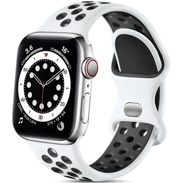 Silikone Sportsrem Kompatibel med Apple Watch Rem 42mm 44mm 45mm 46mm 49mm, Åndbare Udskiftningsremme til Apple Watch Ultra White and black 44/45/46/49mm